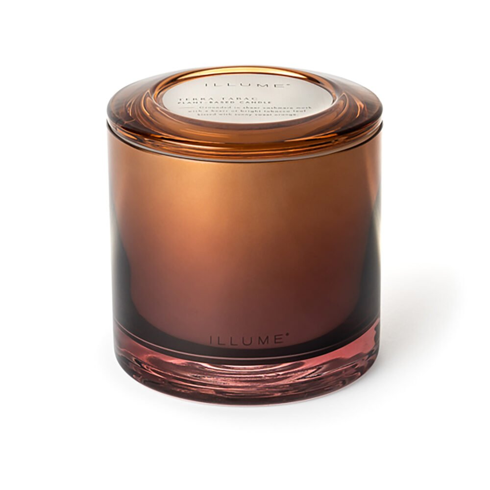 Terra Tabac Statement Glass Candle, Brown,