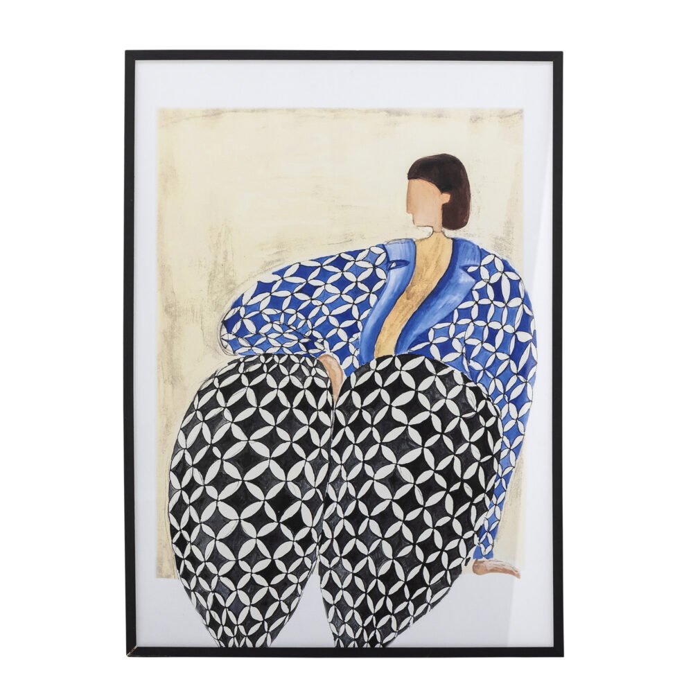 Vivianne Illustration w/ Frame, Black, Pine