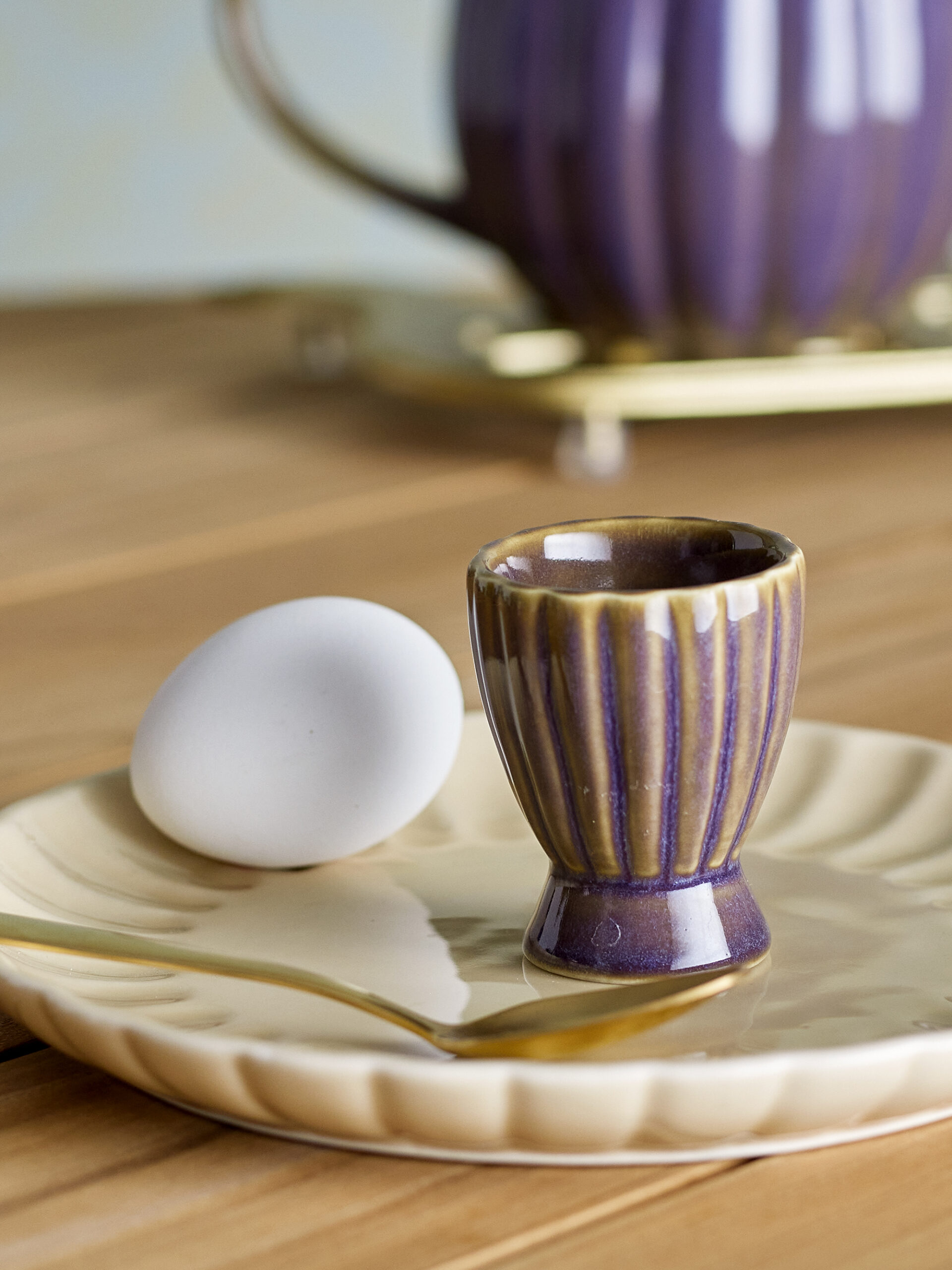 Latina Egg Cup, Purple, Stoneware - Image 2
