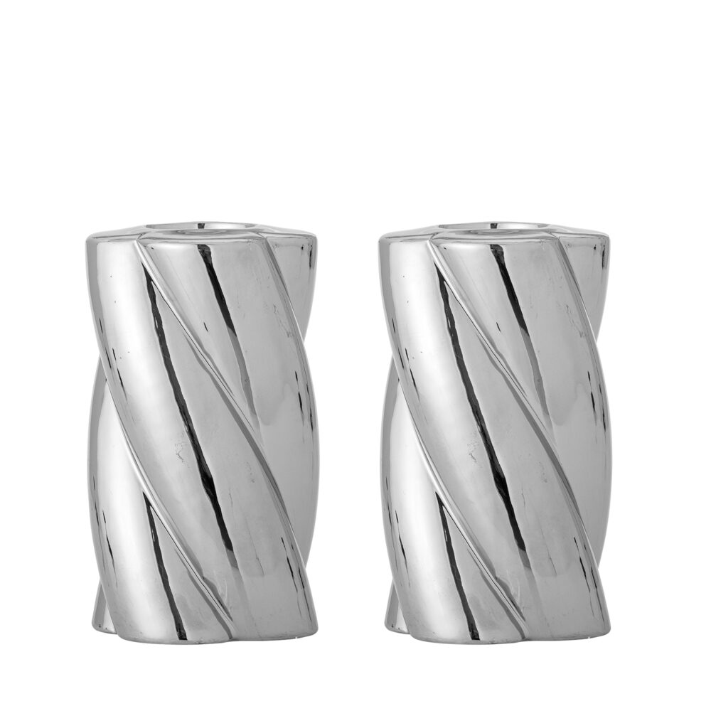 Silvia Candle Holder, Silver, Stoneware