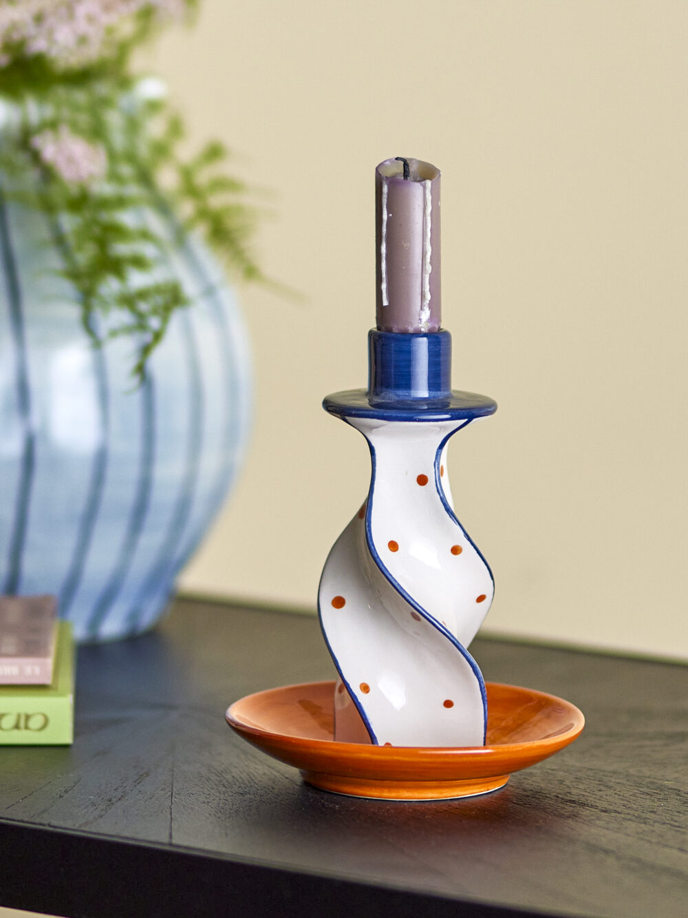 Kairi Candle Holder, Orange, Stoneware - Image 3