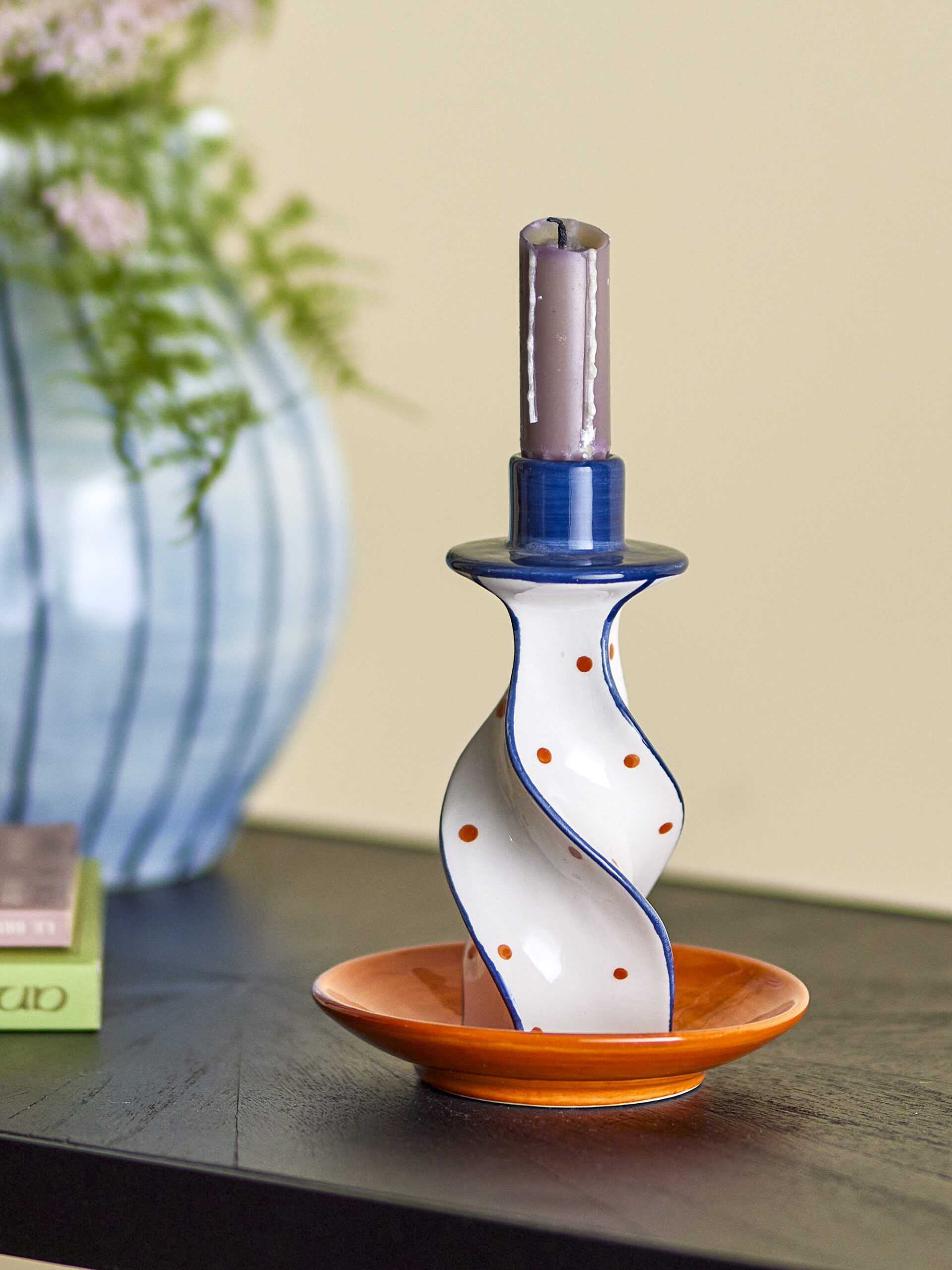 Kairi Candle Holder, Orange, Stoneware - Image 3