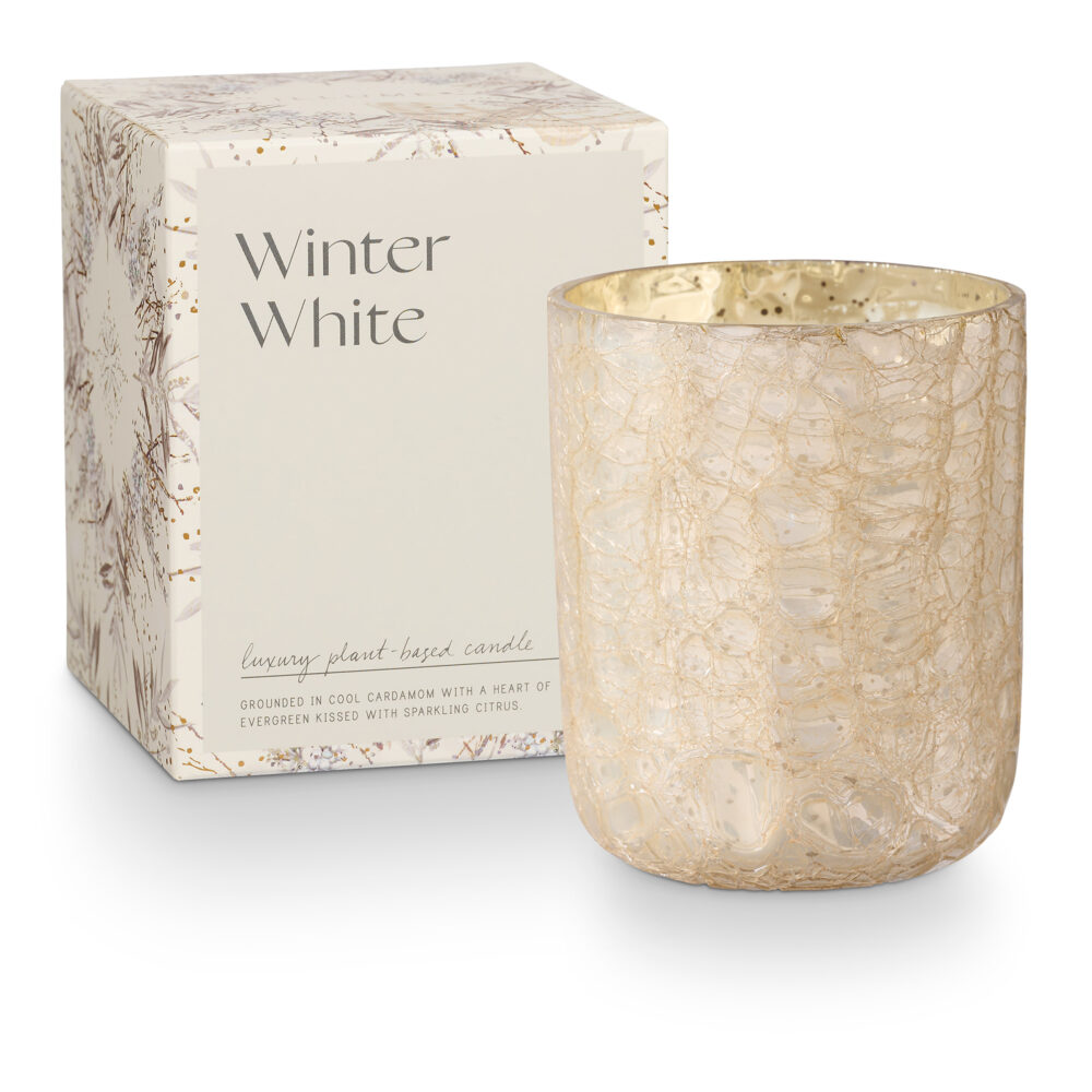 Winter White Crackle Glass Candle, White, - Image 4