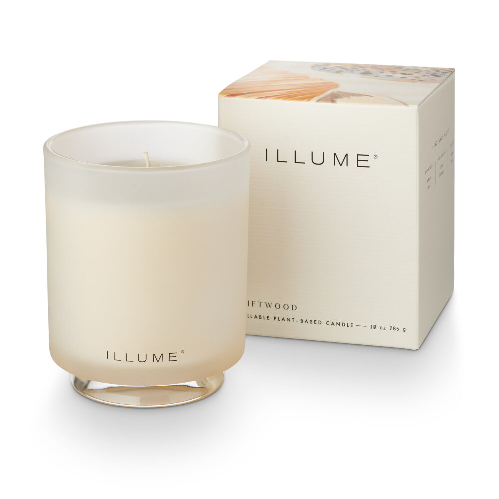 Driftwood Box Glass Candle, White,