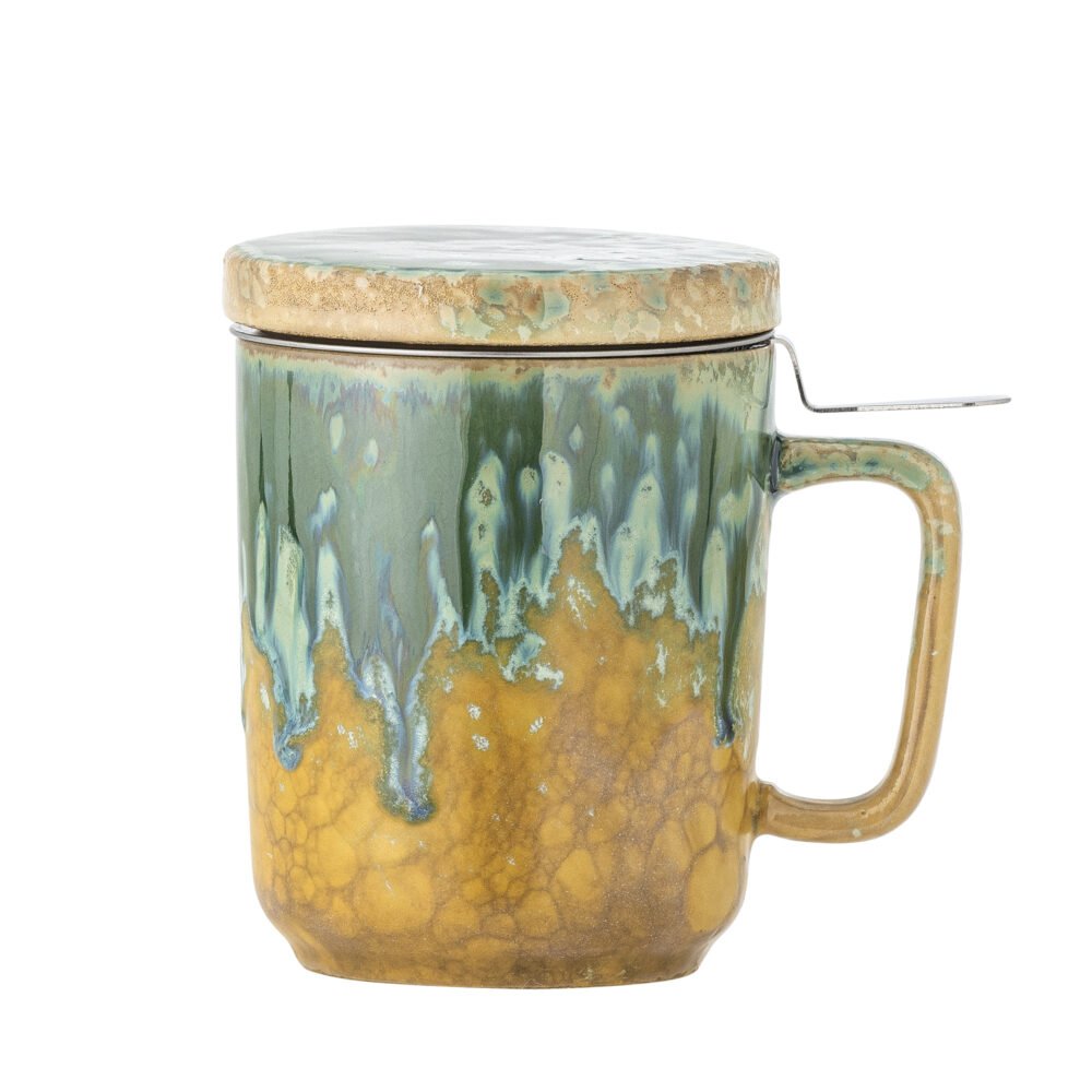 Yuma Mug w/Lid and Strainer, Green, Stoneware