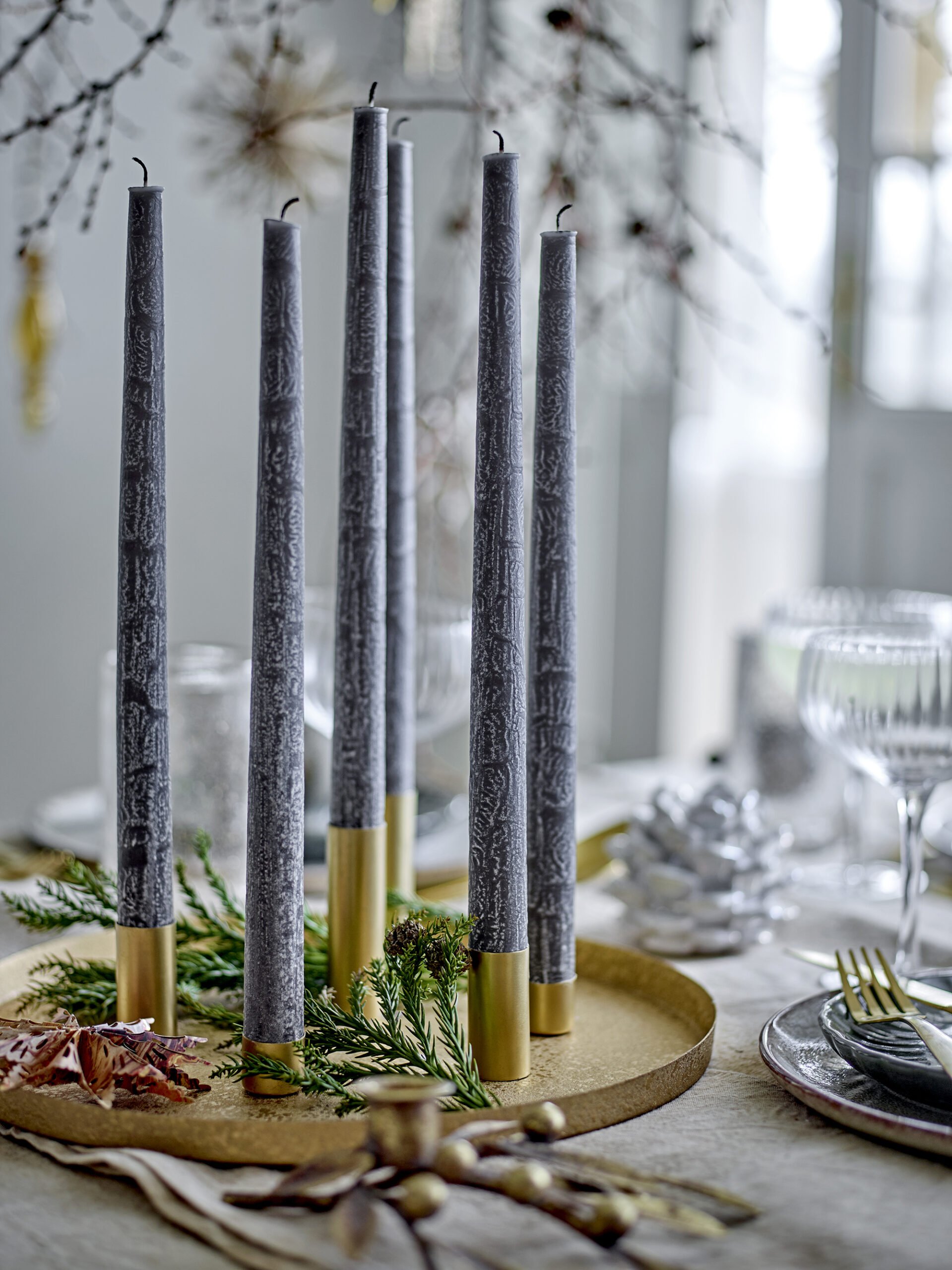 Pine Candle Holder, White, Stoneware - Image 3