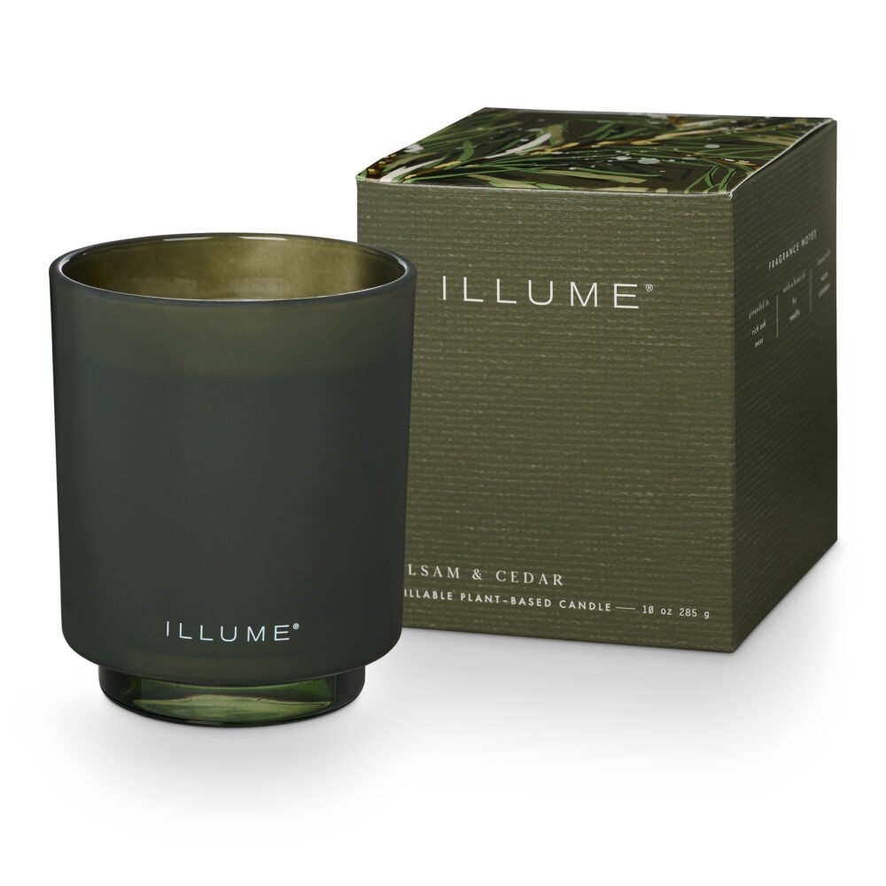 Balsam & Cedar Box Glass Candle, Green,