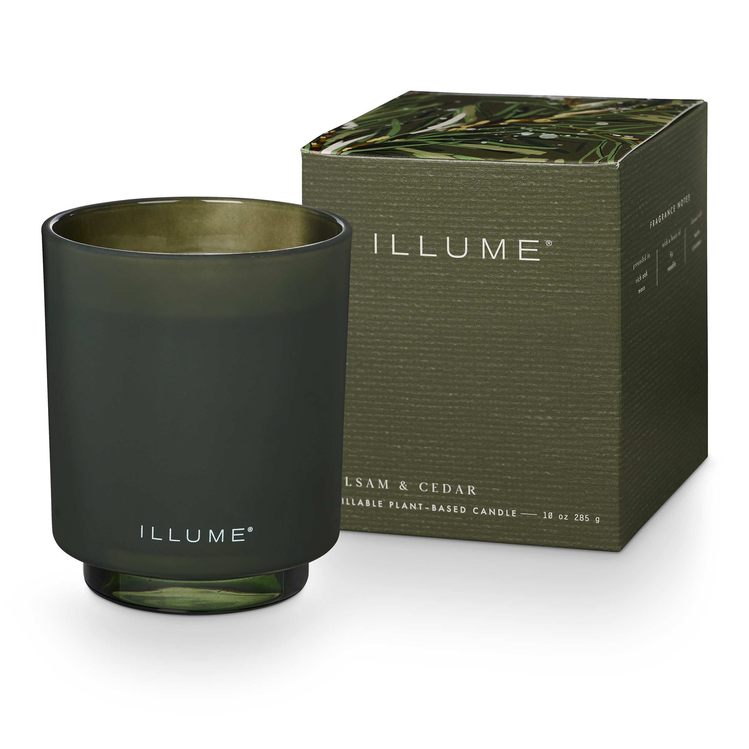 Balsam & Cedar Box Glass Candle, Green,