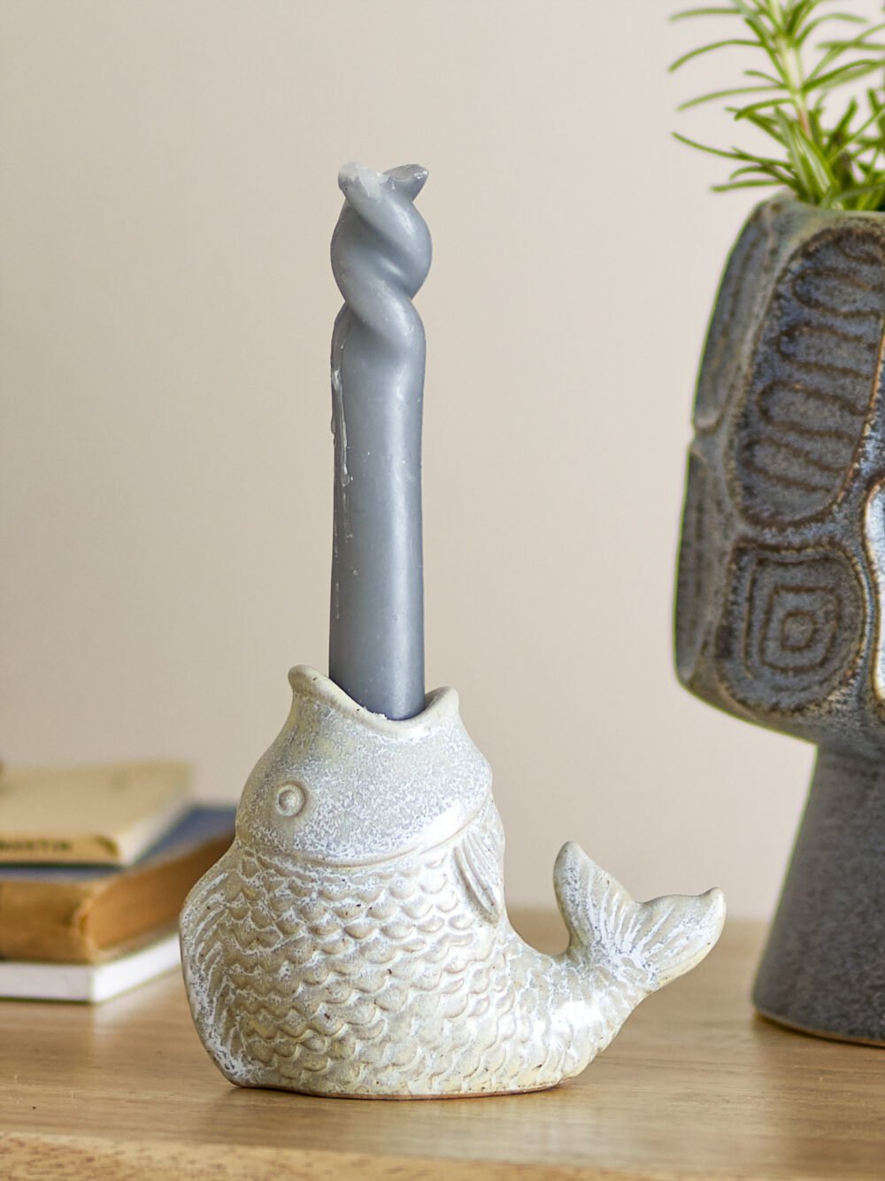 Hiro Candle Holder, Grey, Stoneware - Image 3