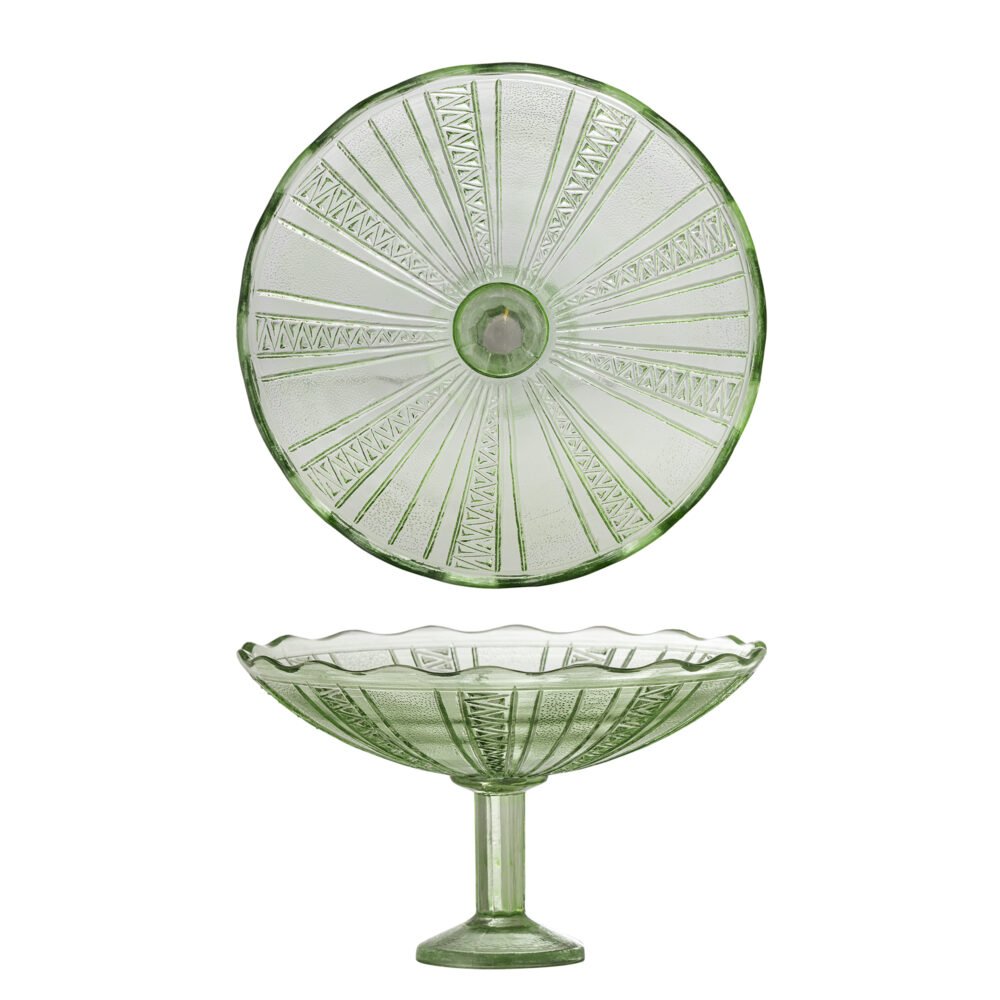 Kaddy Pedestal Bowl, Green, Recycled Glass