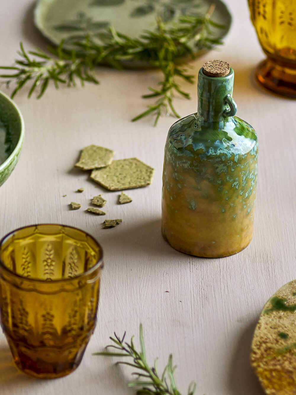 Yuma Oil Bottle, Green, Stoneware - Image 2