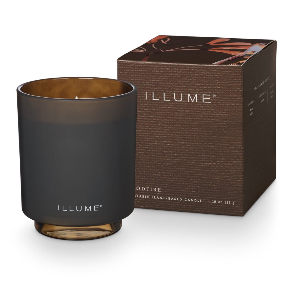 Woodfire Box Glass Candle, Brown,