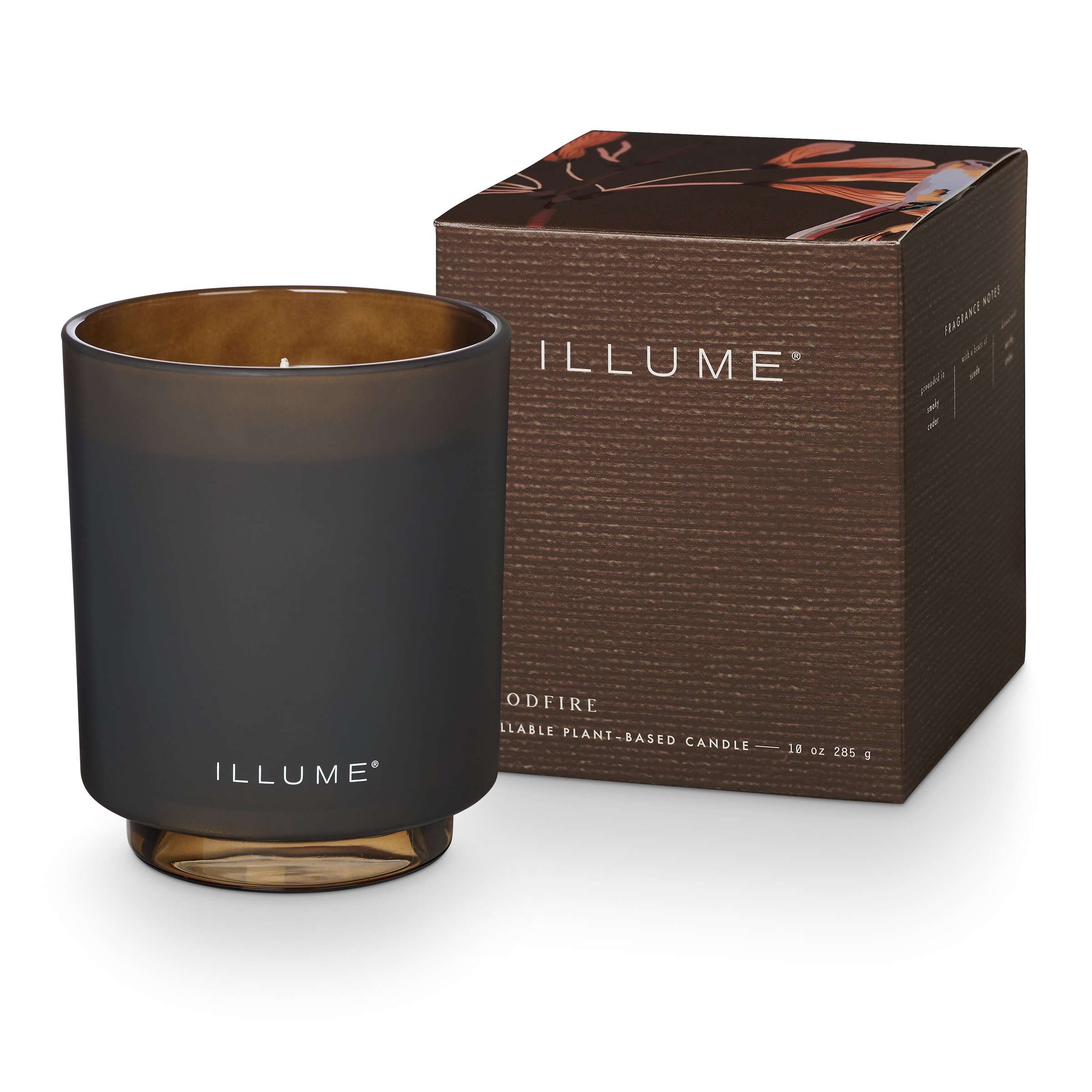 Woodfire Box Glass Candle, Brown,