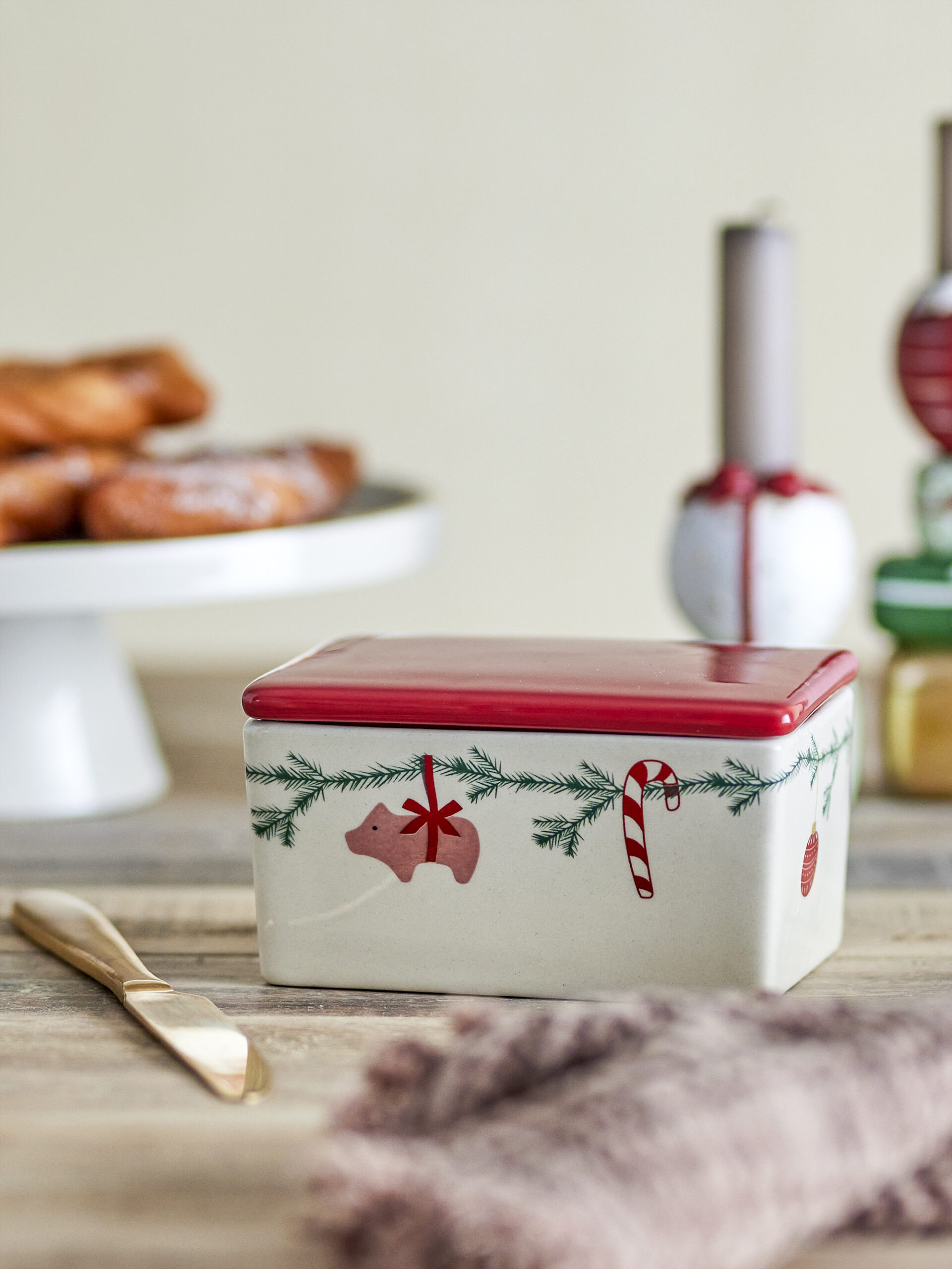 Yule Butter Box, Red, Stoneware - Image 4