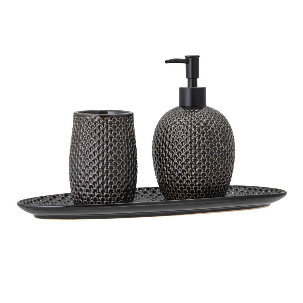 Hrin Soap Dispenser Set, Grey, Stoneware - Image 3