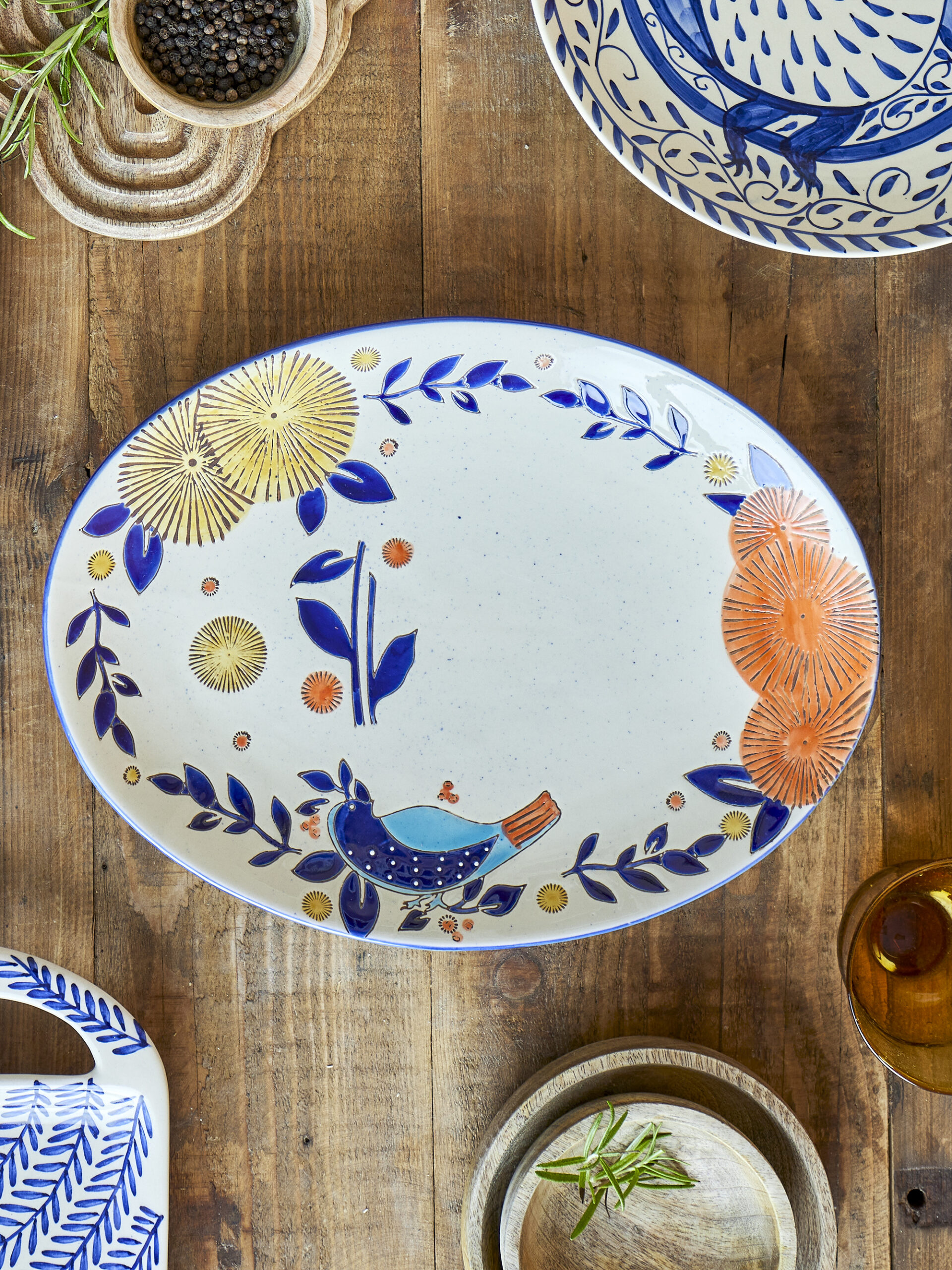 Lynna Serving Plate, Blue, Stoneware - Image 4