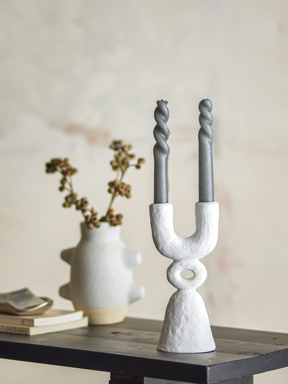 Syra Candle Holder, White, Polyresin - Image 4