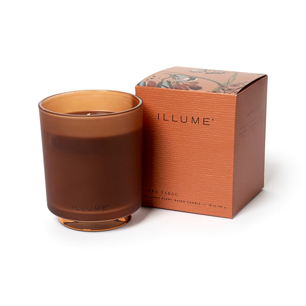 Terra Tabac Box Glass Candle, Brown,