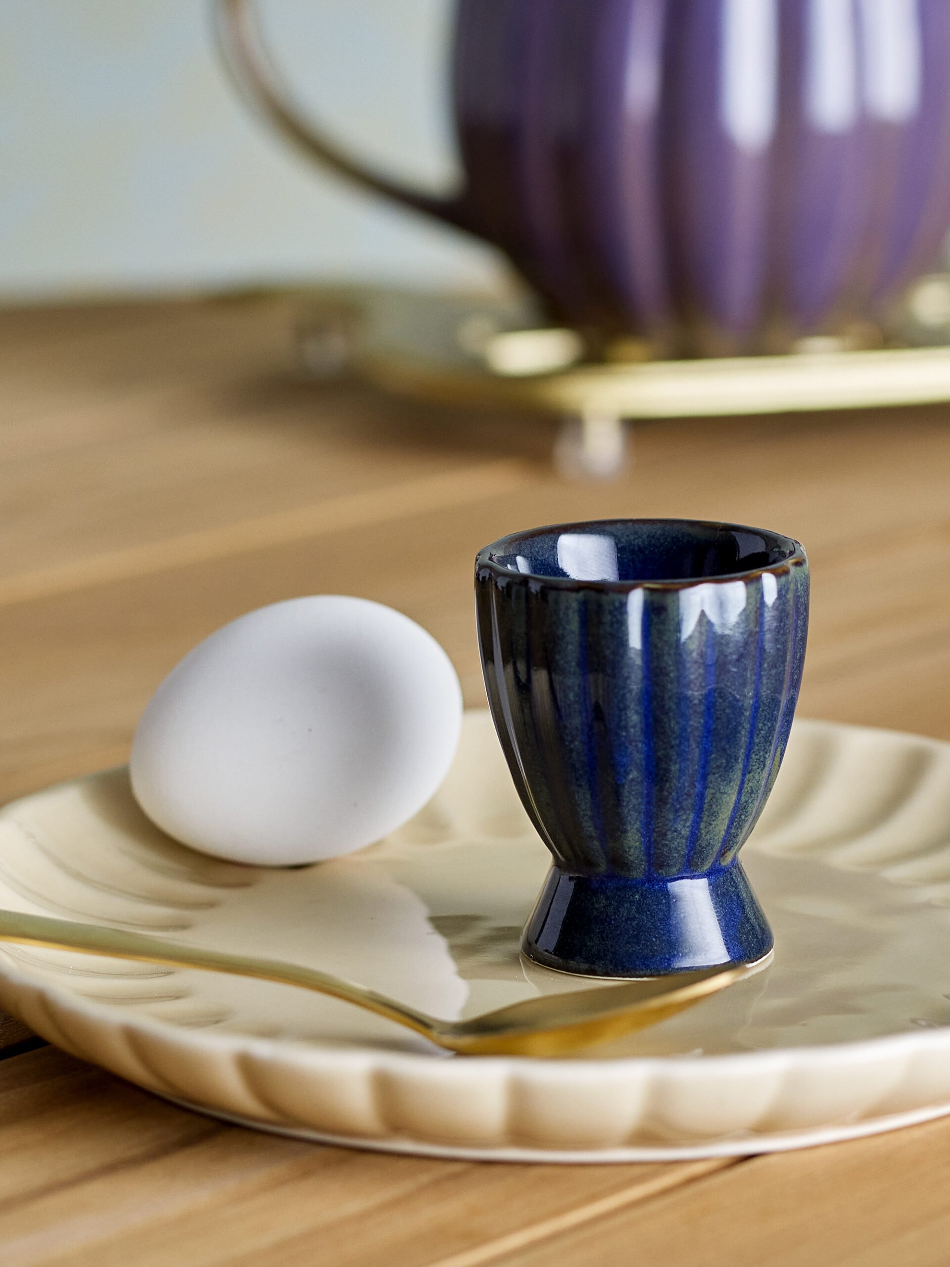 Latina Egg Cup, Blue, Stoneware - Image 2
