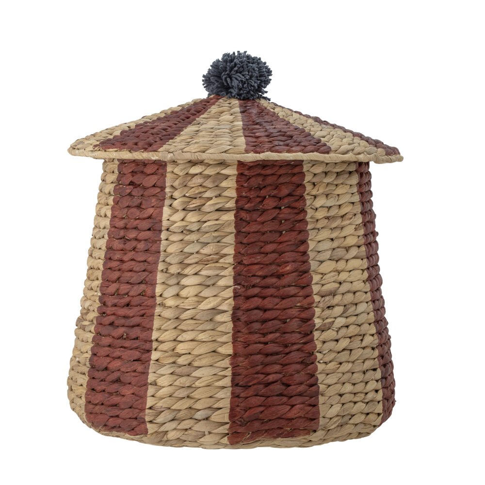 Birsen Basket w/Lid, Red, Water Hyacinth