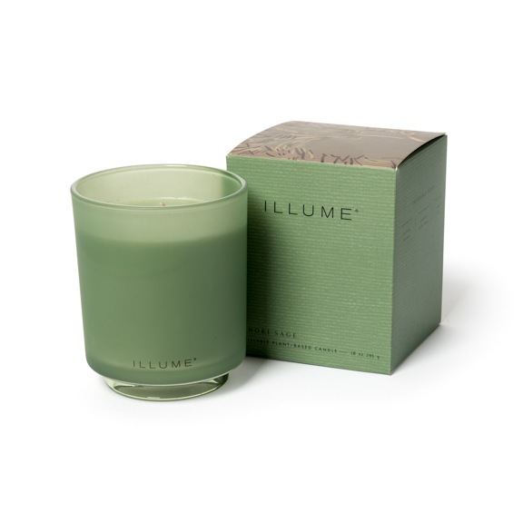 Hinoki Sage Box Glass Candle, Green,