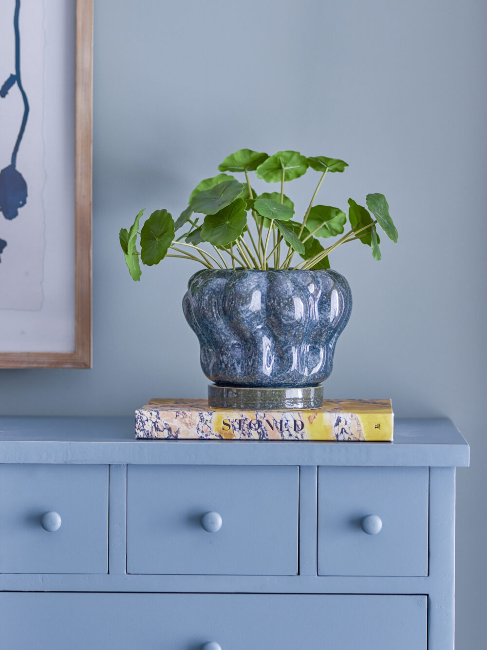 Hollis Flowerpot w/Saucer, Blue, Stoneware - Image 2