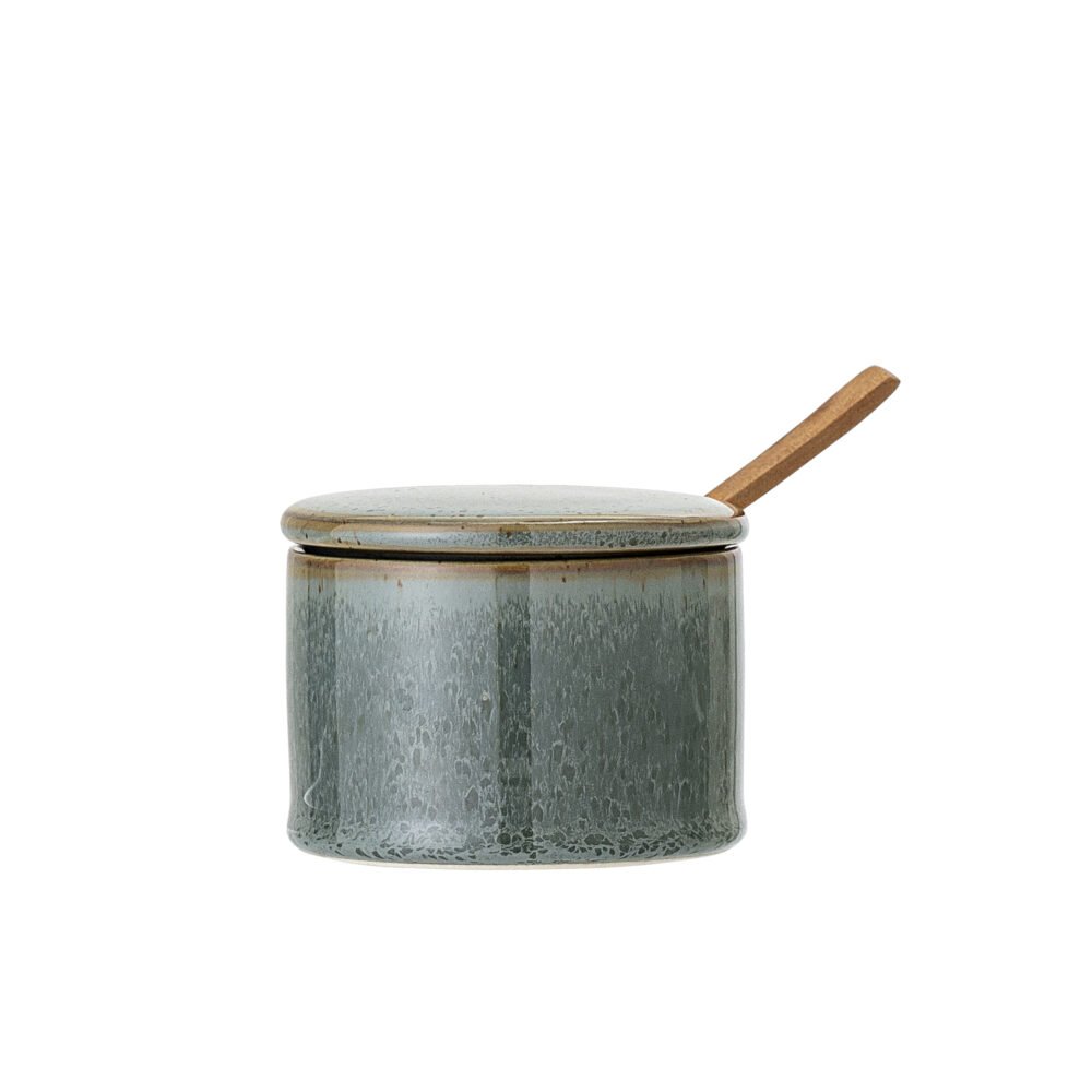 Pixie Jar w/Lid & Spoon, Green, Stoneware