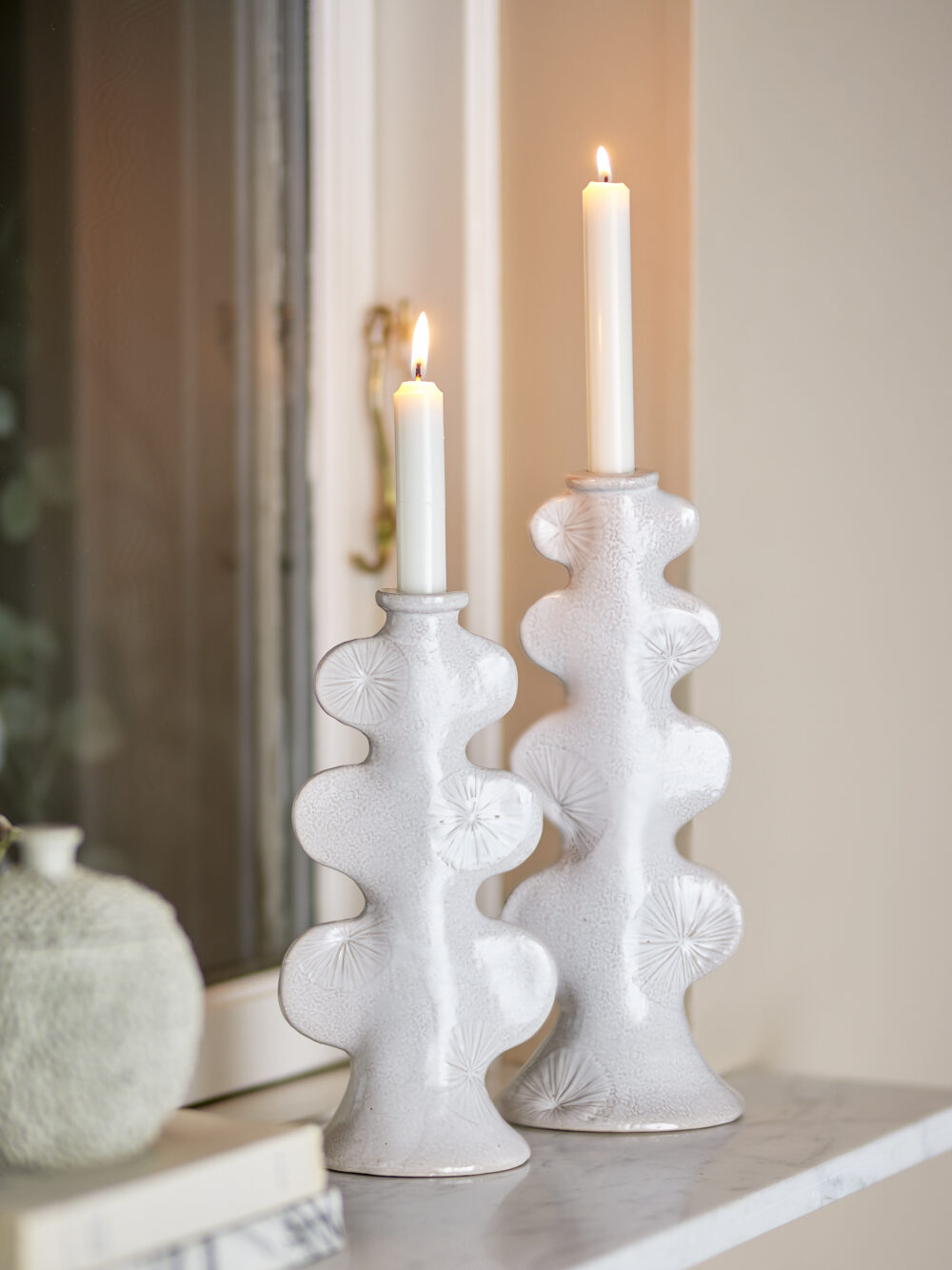 Cason Candle Holder, White, Stoneware - Image 3