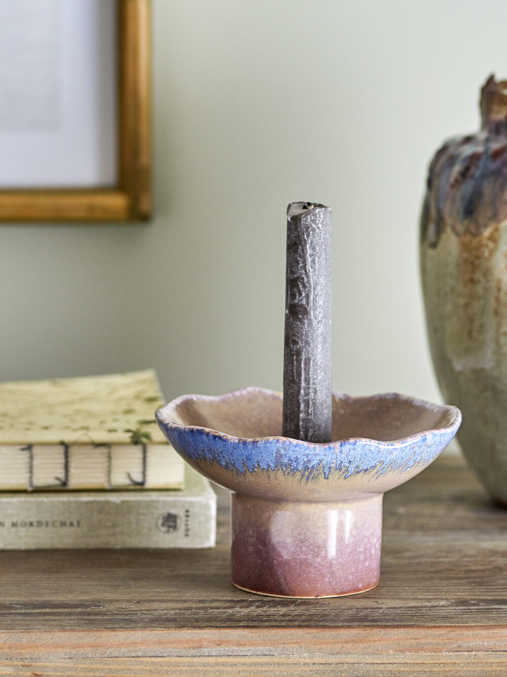 Cloe Candle Holder, Blue, Stoneware - Image 3