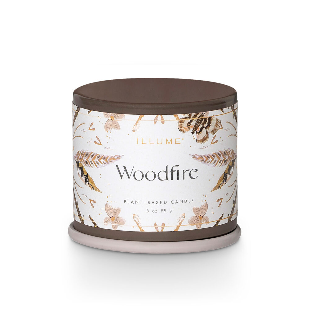 Woodfire Demi Vanity Tin Candle, Brown,