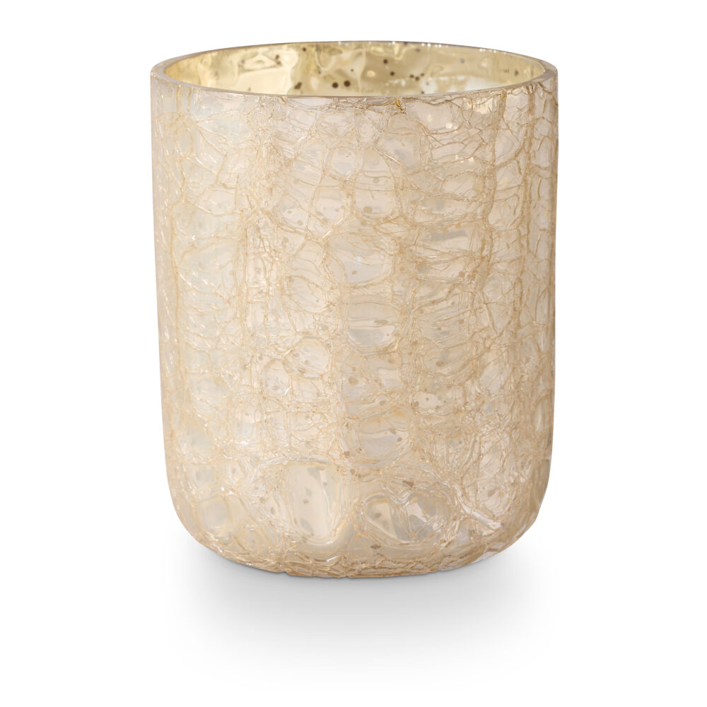 Winter White Crackle Glass Candle, White,