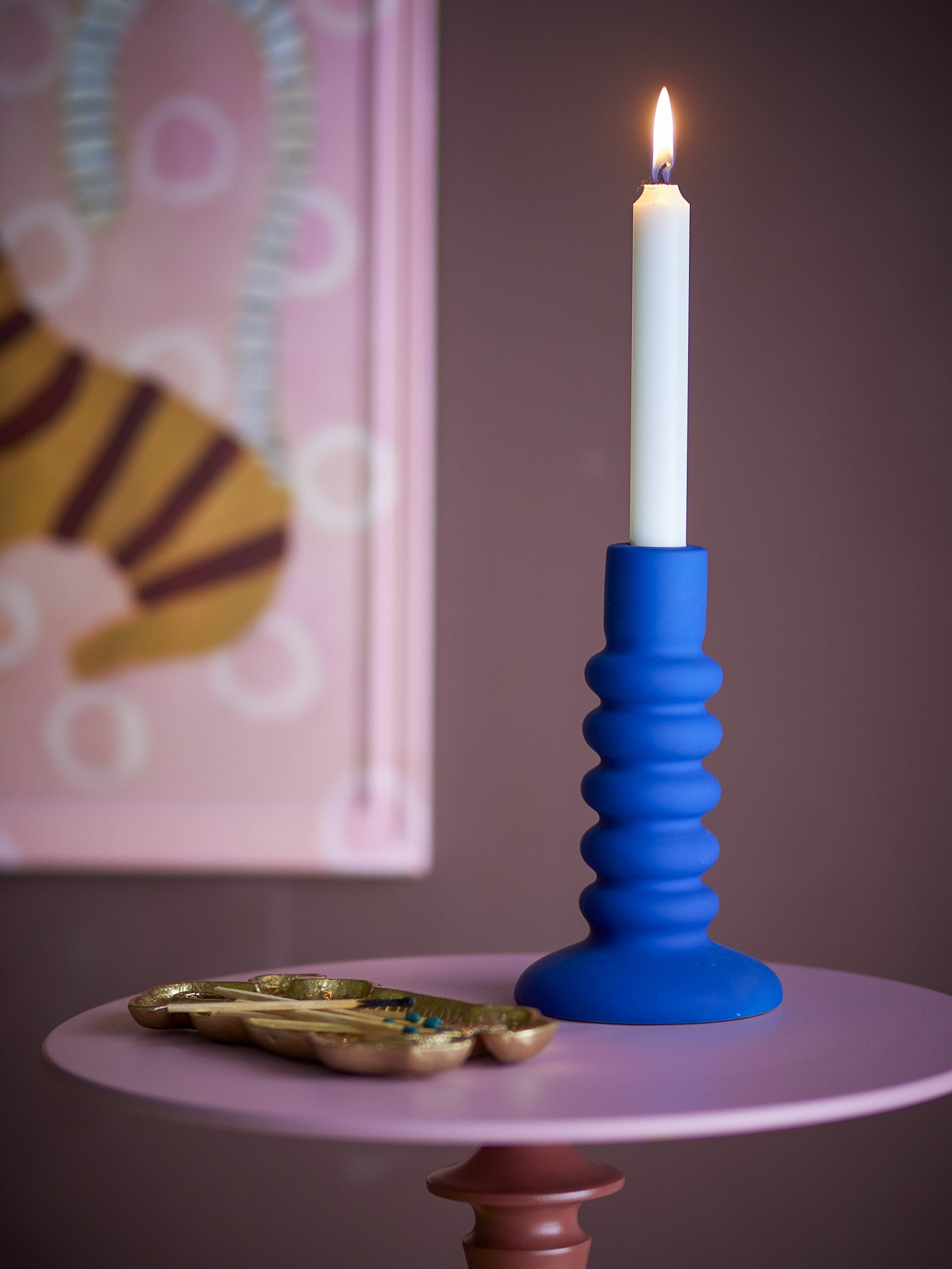 Thorne Candle Holder, Blue, Stoneware - Image 2
