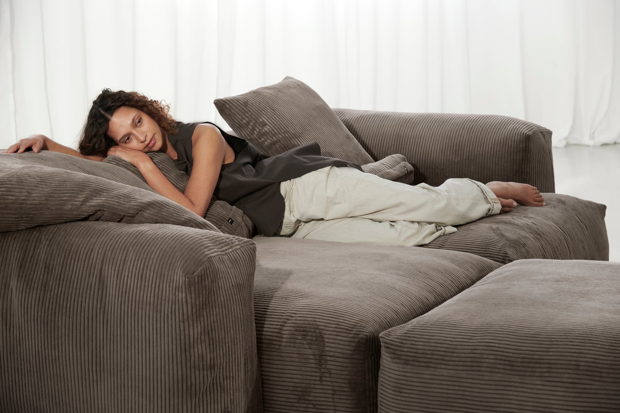 vetsak | Sofa Set 03 - cord velour - mocha | Modular Sofa | 3.5 Seater | Big Sofa | Corner Sofa