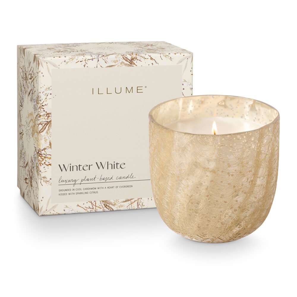 Winter White Crackle Glass Candle, White, - Image 4