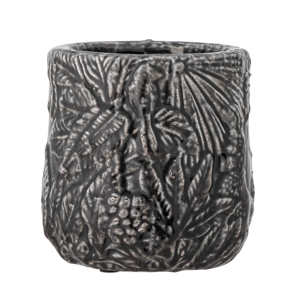 Nikou Deco Flowerpot, Black, Terracotta