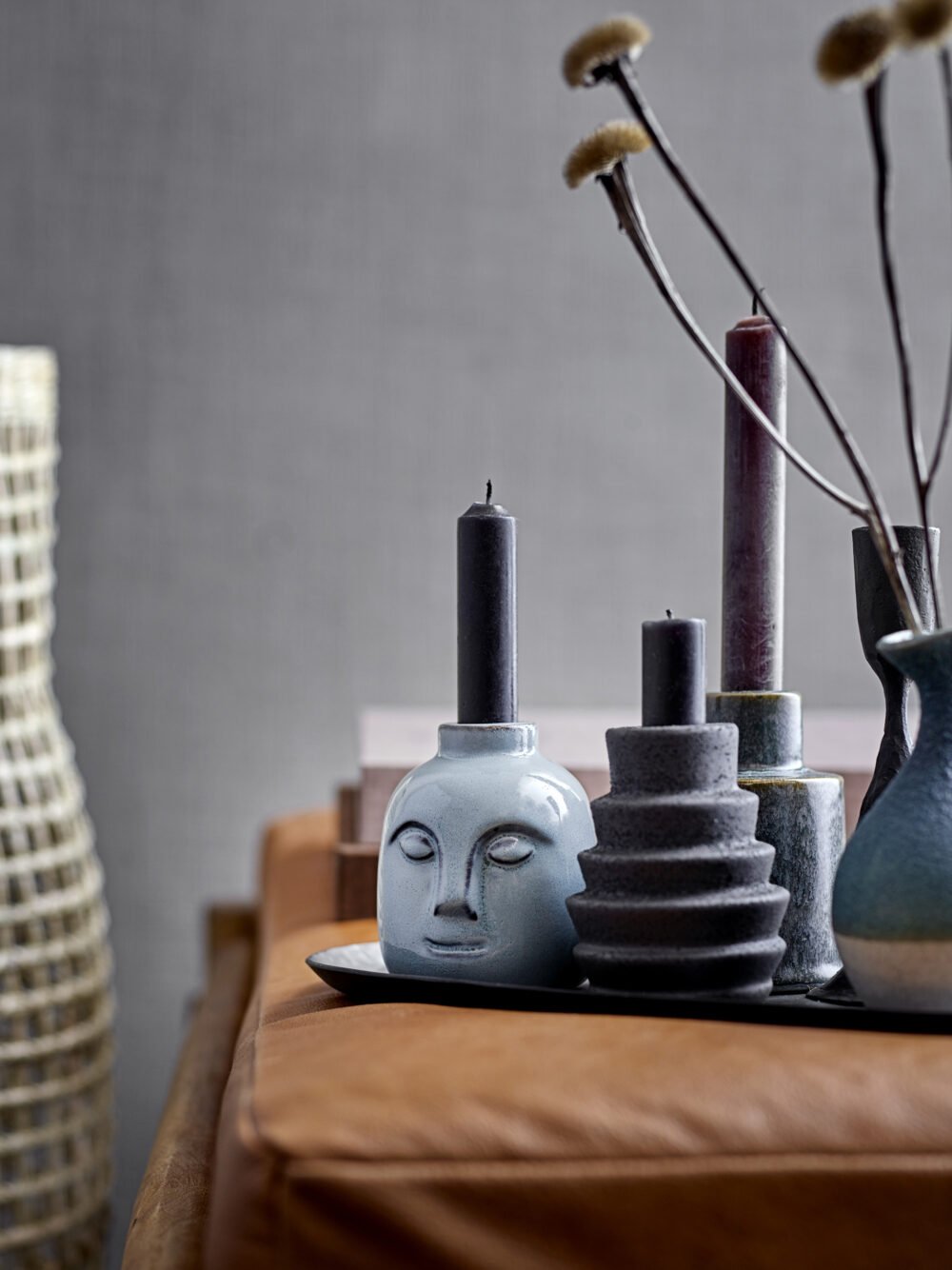 Emin Candle Holder, Black, Stoneware - Image 4