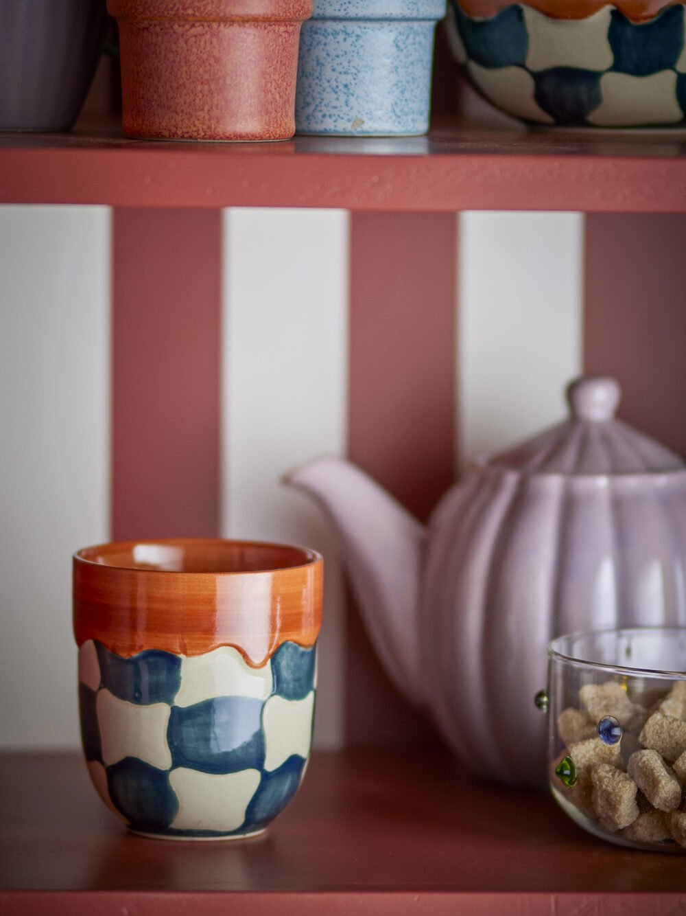 Check Cup, Blue, Stoneware - Image 3