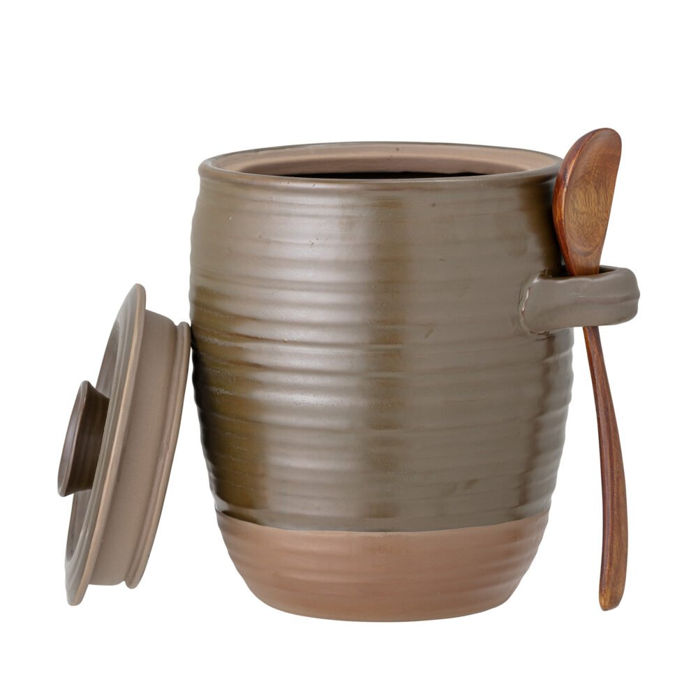 Moss Jar w/Lid & Spoon, Green, Stoneware - Image 3