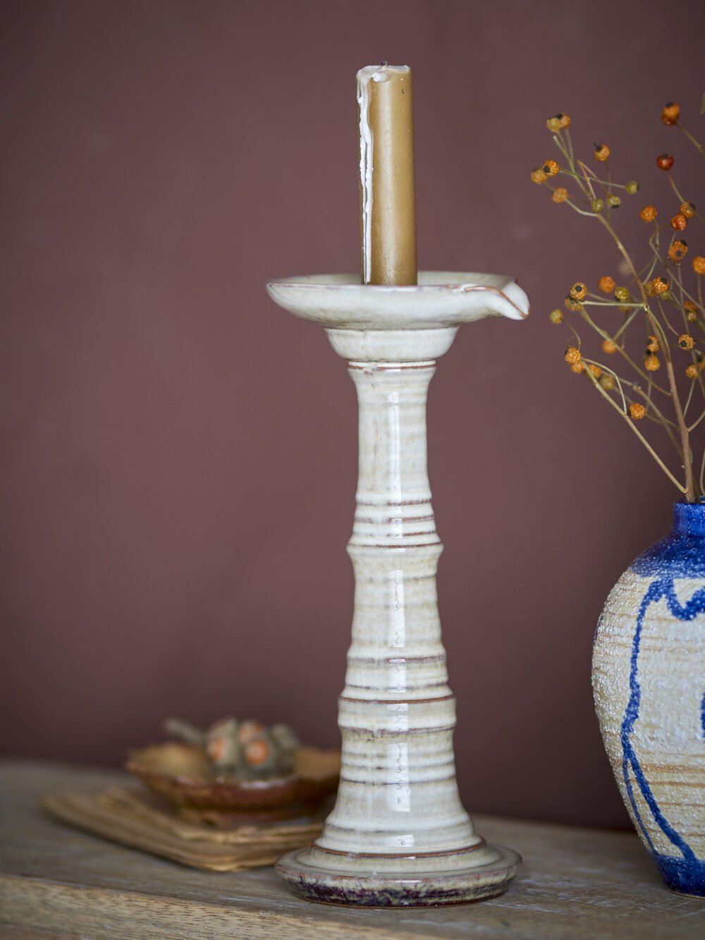 Rigby Candle Holder, Grey, Stoneware - Image 3