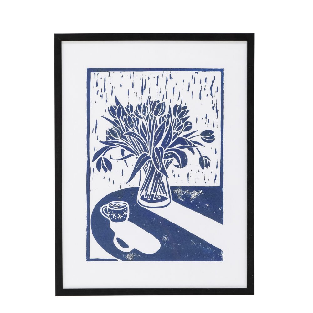 Tulips Illustration w/ Frame, Black, Pine