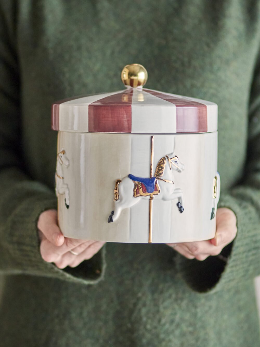 Merry-go-round Jar w/Lid, Red, Stoneware - Image 5