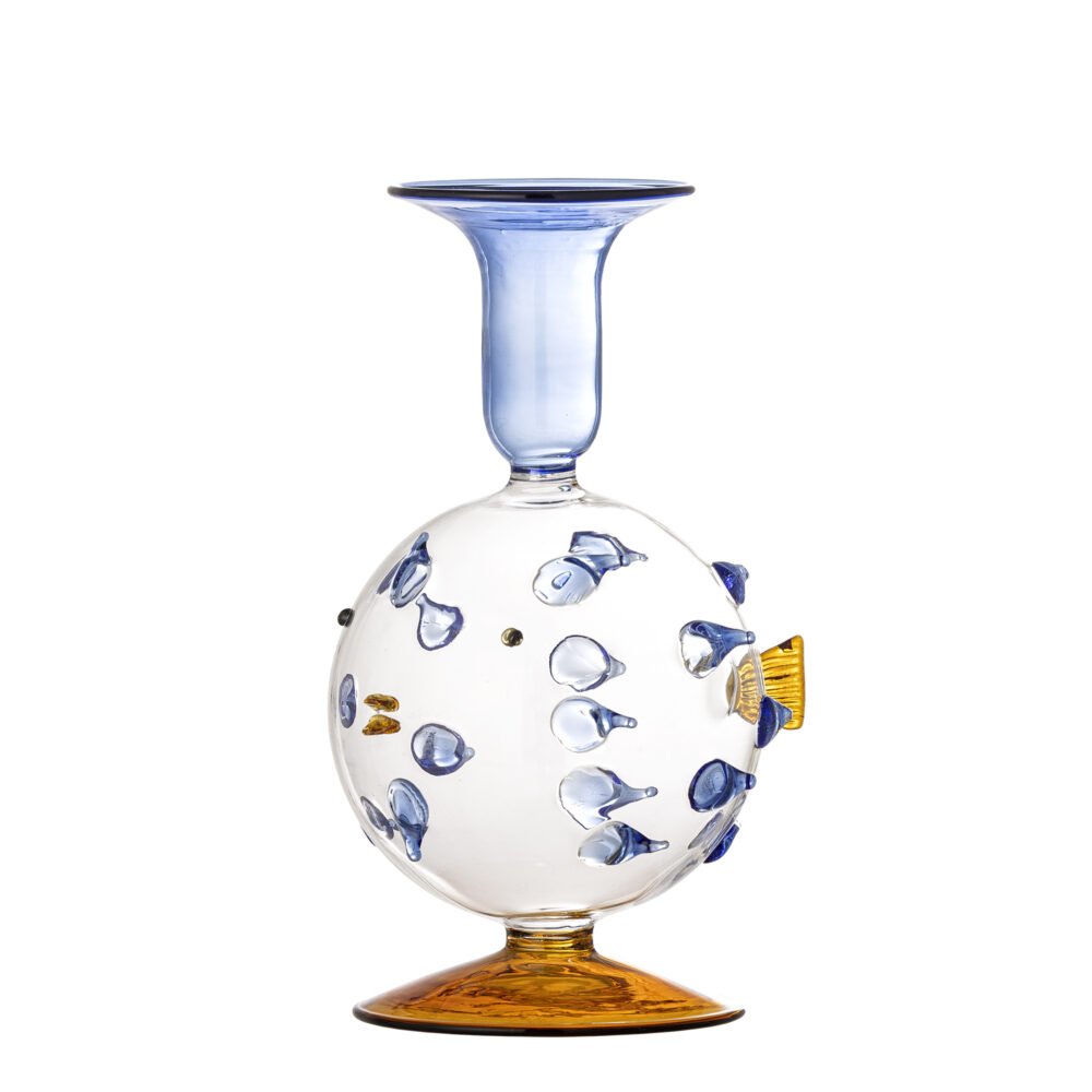 Phila Candle Holder, Blue, Glass