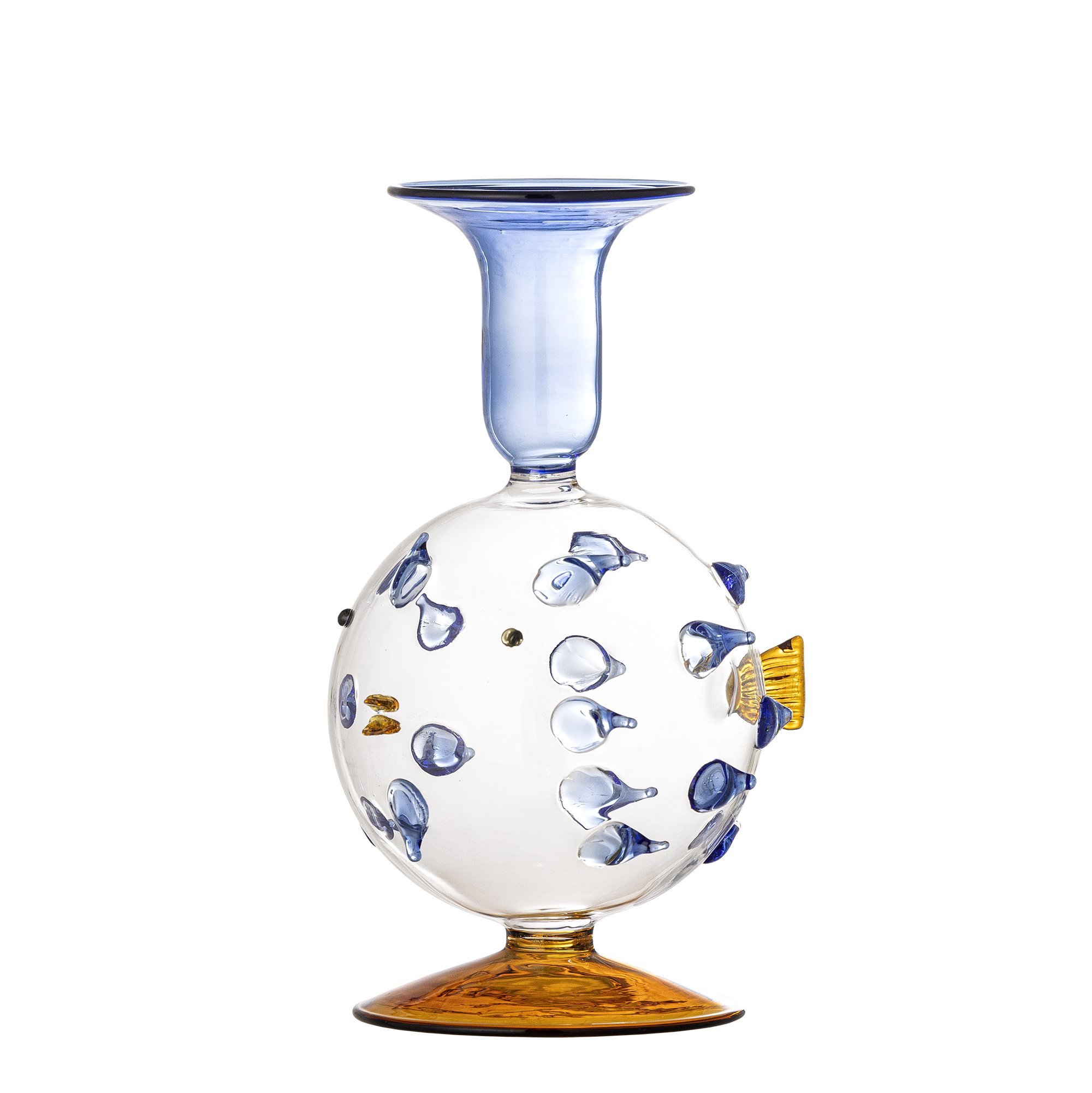 Phila Candle Holder, Blue, Glass