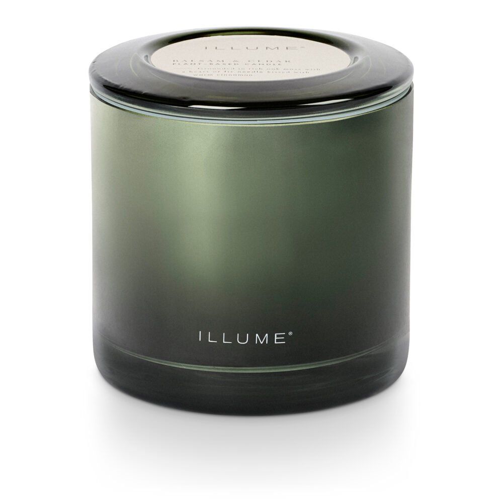 Balsam & Cedar Statement Glass Candle, Green,