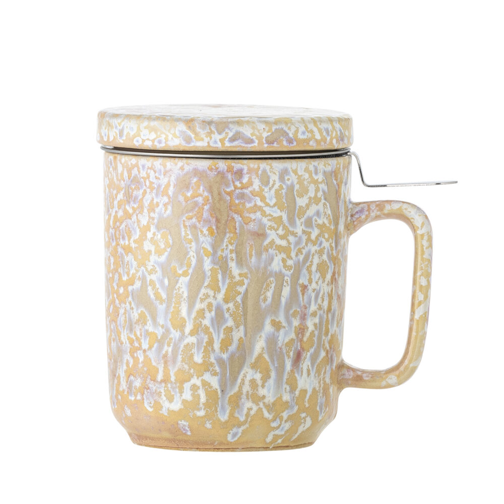 Yuma Mug w/Lid and Strainer, Nature, Stoneware