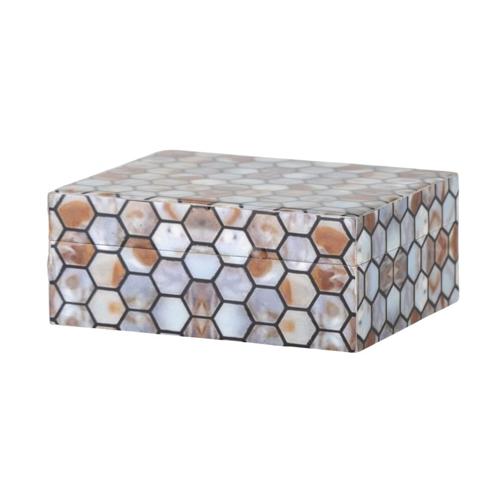 Domino Box w/Lid, Brown, Resin - Image 3