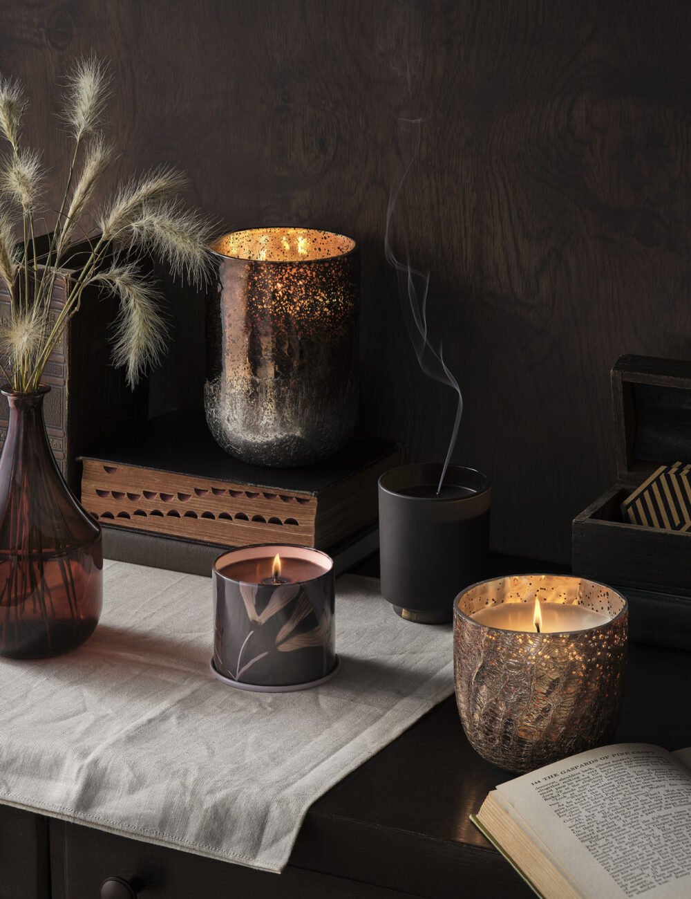 Woodfire Crackle Glass Candle, Brown, - Image 5