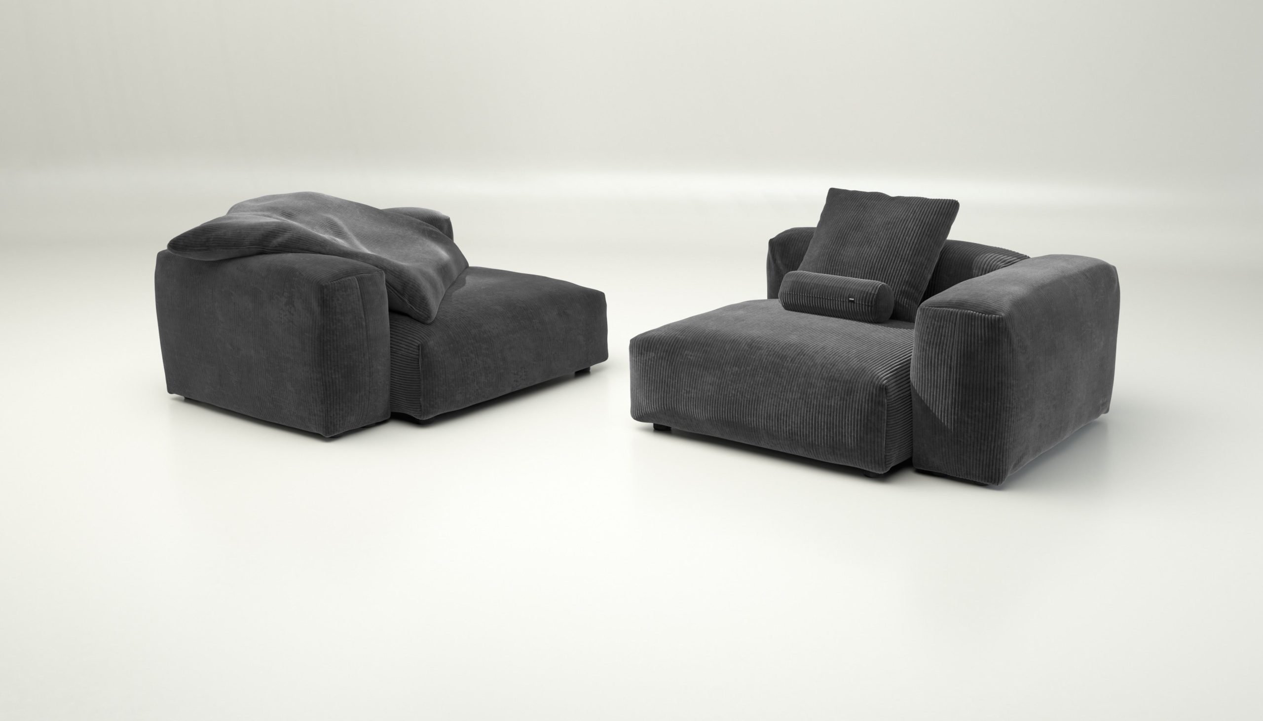 vetsak | Sofa Set 02 Large - cord velour - dark grey | Modular Sofa | 3.5 Seater | Big Sofa