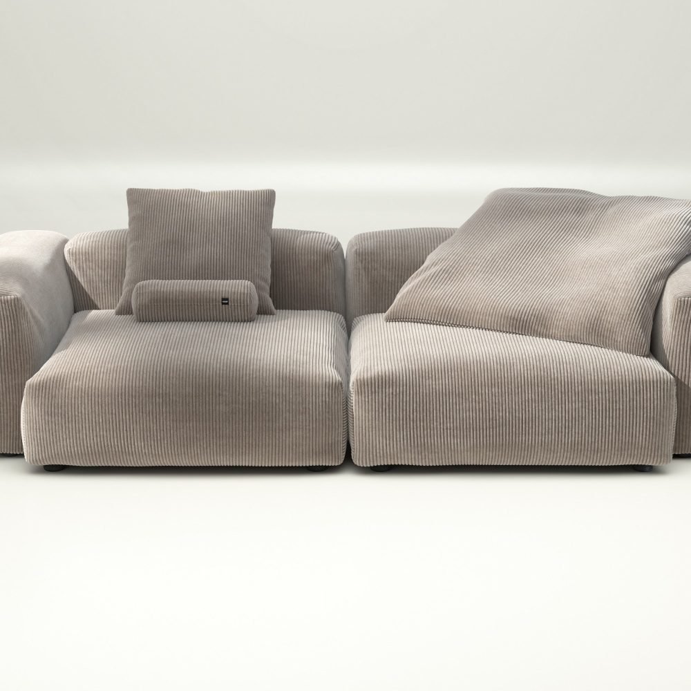 vetsak | Sofa Set 02 Large - cord velour - platinum | Modular Sofa | 3.5 Seater | Big Sofa
