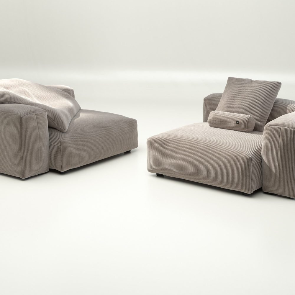 vetsak | Sofa Set 02 Large - cord velour - platinum | Modular Sofa | 3.5 Seater | Big Sofa